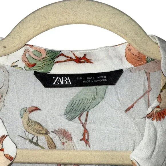 Zara Womens Bird Print Lightweight Blouse - Size L - Flamingo - Picture 3 of 5